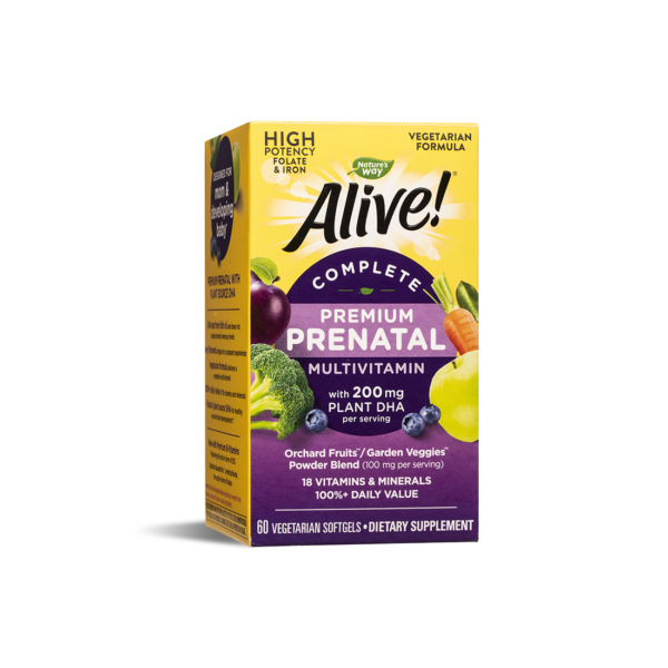 Alive! Complete Premium Prenatal Multivitamin Алайв! Премиум мултивитамини за бременни с растителна DHA 60 софтгел капсули от Vita Yana