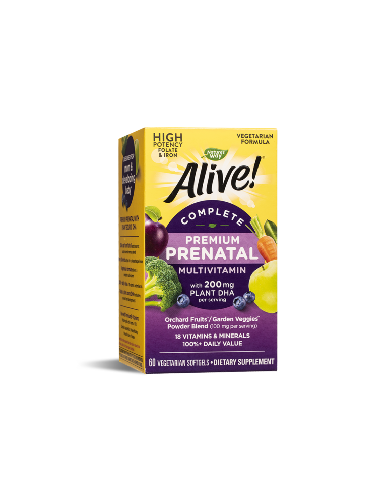 Alive! Complete Premium Prenatal Multivitamin Алайв! Премиум мултивитамини за бременни с растителна DHA 60 софтгел капсули от Vita Yana