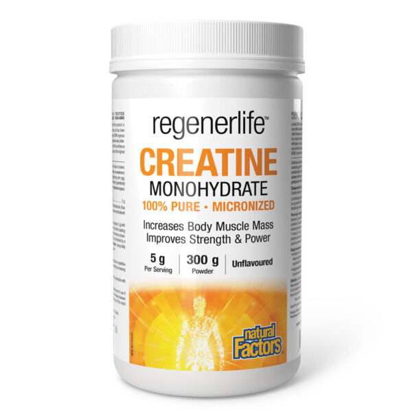 Креатин монохидрат (микронизиран) Regenerlife™ - Сила, издръжливост и мускулна ефективност, 5000 mg х 300 g прах