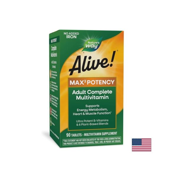 Alive!® Max6 Max Potency Multivitamin (No Iron) Алайв! / Мултивитамини максимум сила (без добавено желязо), 90 капсули Nature’s Way